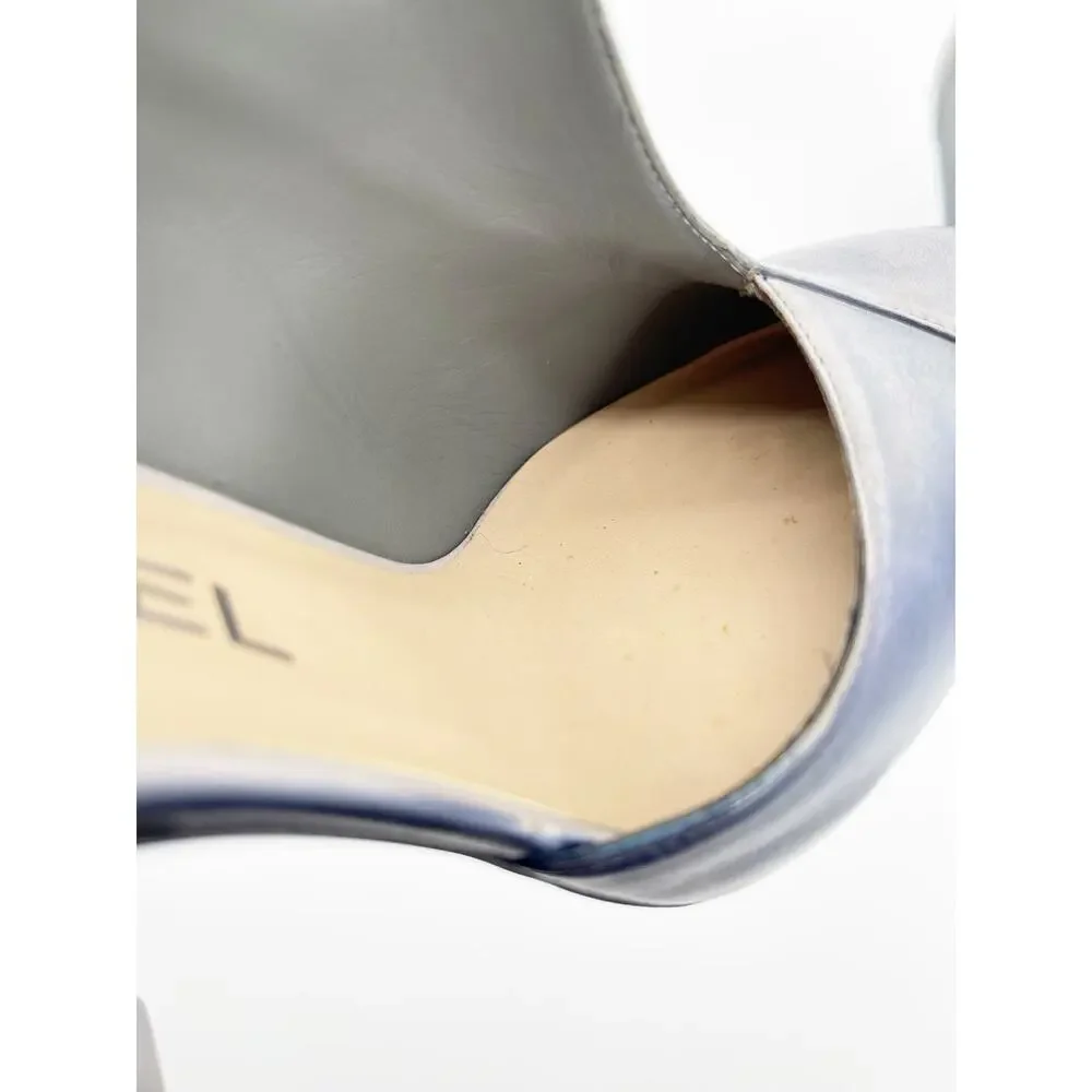 Chanel Fall 2012 Runway Navy Silver Ombre Leather Lucite Ice Crystal Heels EU 37